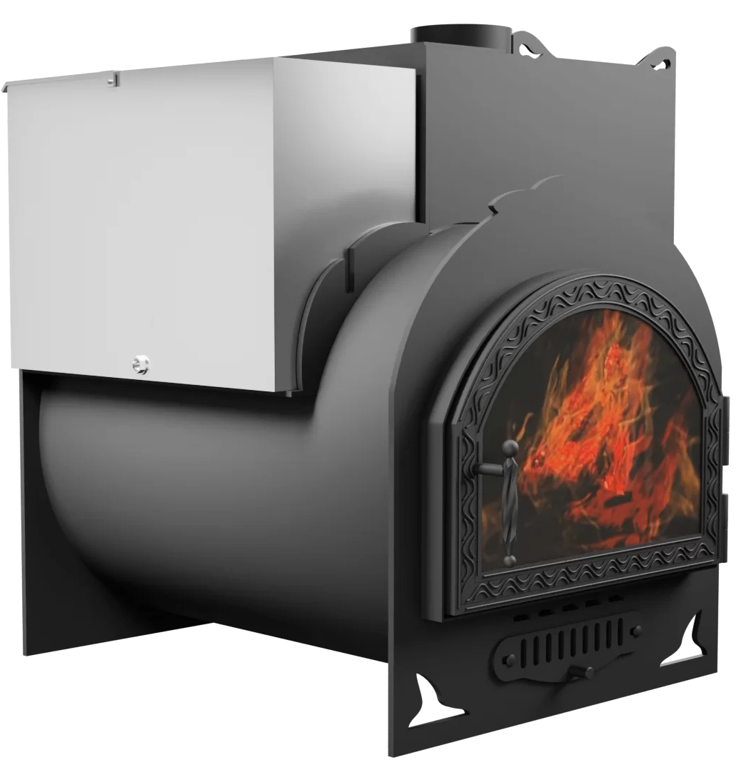 Печь Горыныч Мини, каменка с правой стороны, средняя дверь со стеклом фото в Уфе