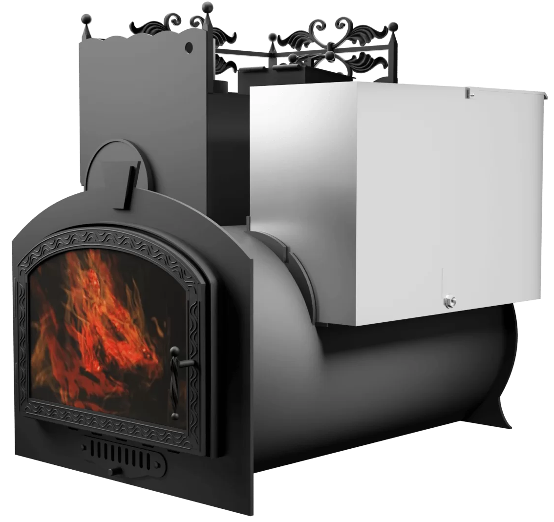 Печь Горыныч 3, каменка закрытая с левой стороны, большая дверь со стеклом фото в Уфе