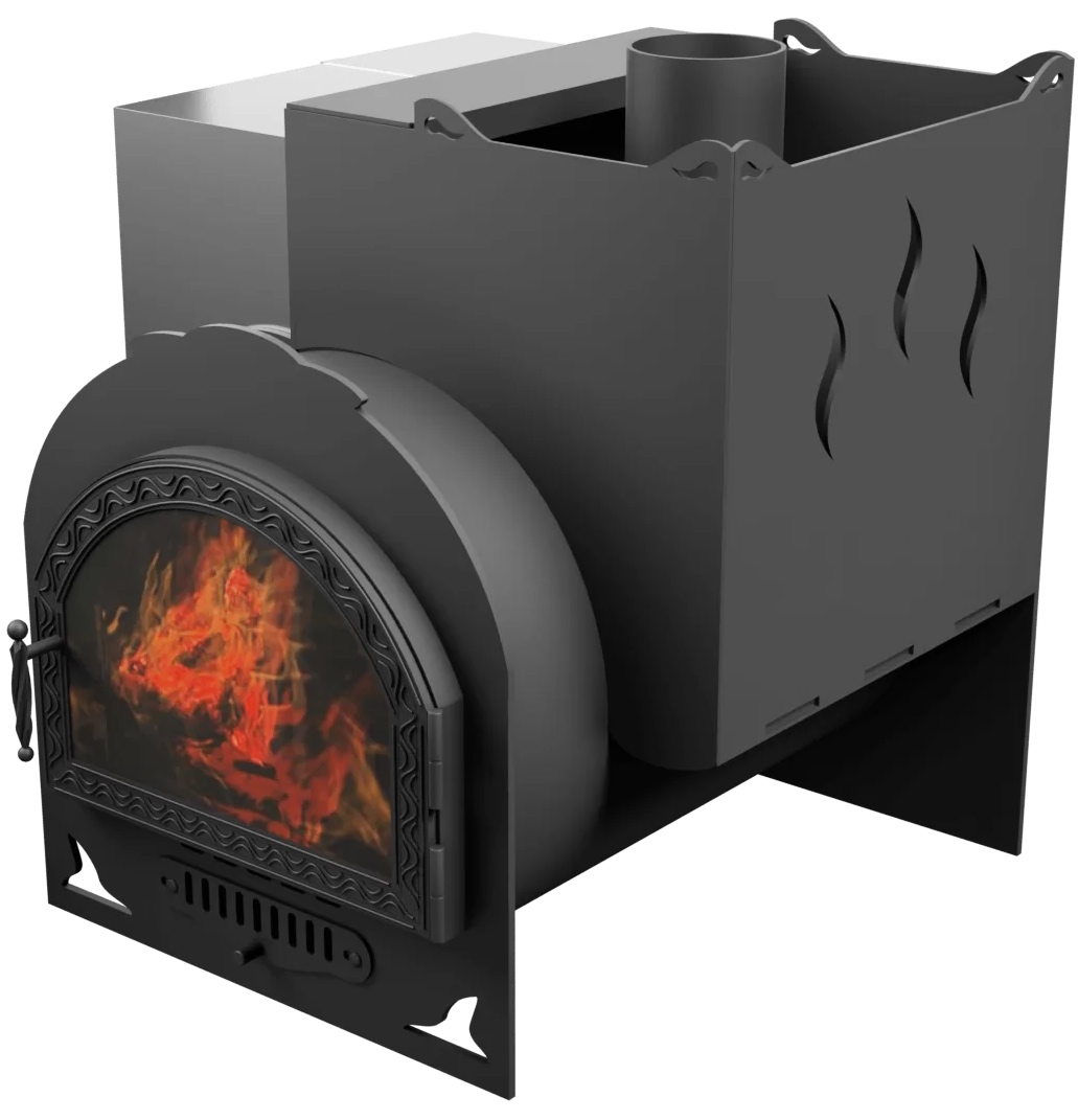 Печь Горыныч Мини, каменка с правой стороны, средняя дверь со стеклом фото в Уфе