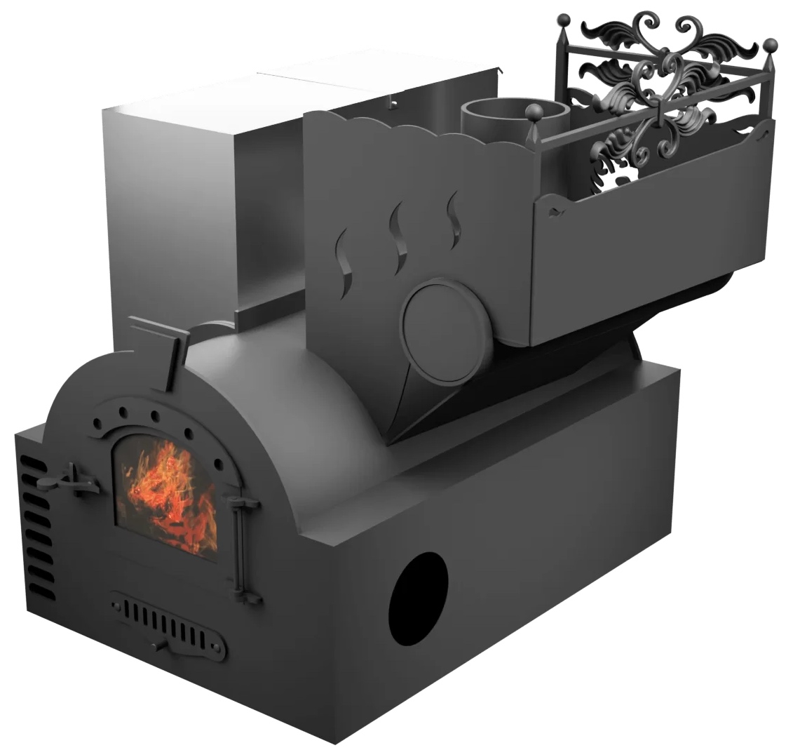 Печь Горыныч 3, каменка с правой стороны, малая дверь со стеклом, система воздушного отопления фото в Уфе
