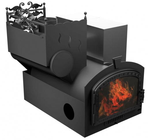 Печь Горыныч 3, каменка с левой стороны, большая дверь со стеклом, система воздушного отопления фото в Уфе