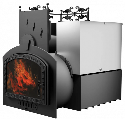 Печь Горыныч 3 с конвекцией, каменка с левой стороны, большая дверь со стеклом фото в Уфе