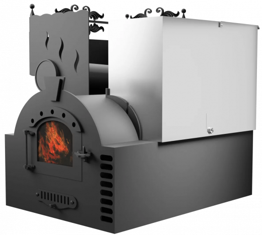 Печь Горыныч 3, каменка с левой стороны, малая дверь со стеклом, система воздушного отопления фото в Уфе